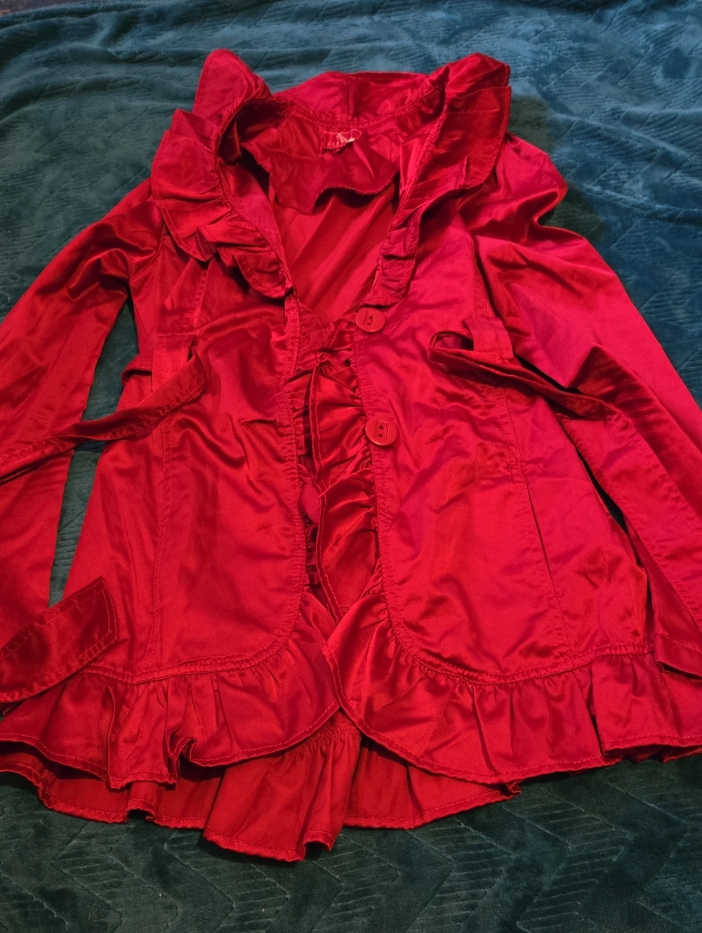 Ashley By 26 International Red Ruffle-Trim Trench Coat
